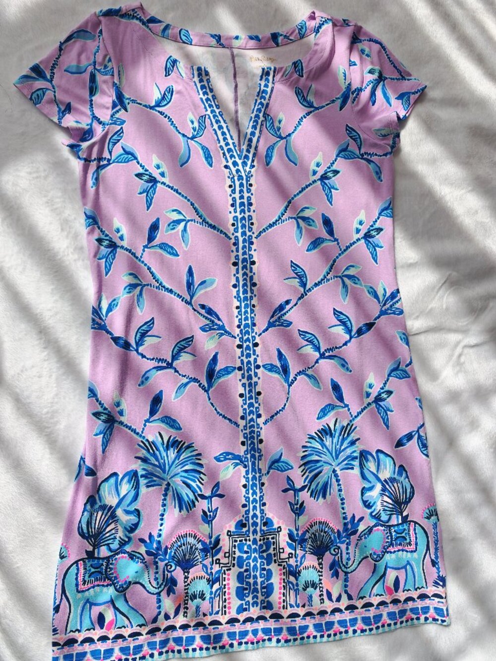 Lilly Pulitzer Elephant Print Dress Pink Blue Palm Shift Mini Size L - Picture 3 of 13